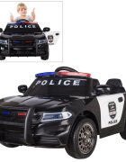 Nichiduta Masinuta electrica pentru copii Police Patrol Black 70W cu girofar politie si statie unitate audio cu display baterie USB si sistem troller