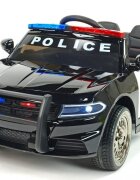 Nichiduta Masinuta electrica pentru copii Police Patrol Black 70W cu girofar politie si statie unitate audio cu display baterie USB si sistem troller
