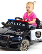 Nichiduta Masinuta electrica pentru copii Police Patrol Black 70W cu girofar politie si statie unitate audio cu display baterie USB si sistem troller