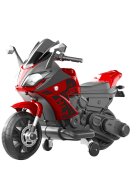 Nichiduta Motocicleta electrica pentru copii Thunder paint Metallic Red cu roti ajutatoarescaun din piele ecologicamotor 35wacumulator 6V4Ahlumini LEDoglinzi retrovizoareroti din plastic rezistentmuzica