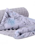 Nichiduta Paturica pentru copii Flowers Grey Blue cu doua fete material bumbac minky 100 dimensiune 75 x 100 cm