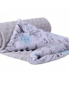 Nichiduta Paturica pentru copii Flowers Grey Blue cu doua fete material bumbac minky 100 dimensiune 75 x 100 cm