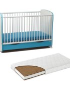 Nichiduta Patut cu sertar si leganare Turcoaz + Saltea cu husa din bumbac 120x60x10 cm