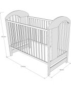 Nichiduta Patut din lemn pentru copii Tymon White design modern cu somiera reglabila pe 3 inaltimi distincte sistem cu 3 bare laterale detasabile margini rotunjite