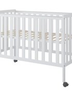 Nichiduta Patut din lemn si MDF pentru copii Bambi Alb cu laterala culisantaroti cu blocare vopsele ecologice pe baza de apa margini rotunjite dimensiuni interioare 120x60 cm