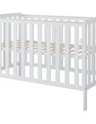 Nichiduta Patut din lemn si MDF pentru copii Bambi Alb cu laterala culisantaroti cu blocare vopsele ecologice pe baza de apa margini rotunjite dimensiuni interioare 120x60 cm