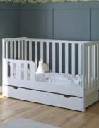 Nichiduta Patut din lemn si MDF pentru copii Bambi Alb cu sertar pe rotibariera de protectie2 bare detasabilevopsele ecologice margini rotunjitedimensiuni interioare 120x60 cm