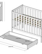 Nichiduta Patut din lemn si MDF pentru copii Bambi Alb cu sertar pe rotibariera de protectie2 bare detasabilevopsele ecologice margini rotunjitedimensiuni interioare 120x60 cm