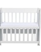 Nichiduta Patut pentru copii Mini Cot White cu laterala culisanta somiera reglabila pe 4 nivele de inaltime roti cu blocare margini rotunjite dimensiuni exterioare 94 x 46 x 88 cm