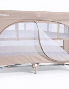 Nichiduta Patut pliabil pentru copii Beige cu doua nivele multifunctional 2 in 1 cadru din otel material poliester 210D roti cu franare dimensiune 125 x 65 x 77 cm geanta de transport inclusa