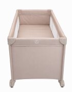 Nichiduta Patut pliabil pentru copii Beige cu doua nivele multifunctional 2 in 1 cadru din otel material poliester 210D roti cu franare dimensiune 125 x 65 x 77 cm geanta de transport inclusa