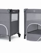 Nichiduta Patut pliabil pentru copii Grey laterala culisanta doua nivele cadru din otel material poliester 210D roti cu frana buzunar lateral dimensiune 125 x 65 x 77 cm geanta de transport inclusa