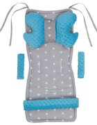 Nichiduta Set 4 in 1 Minky pentru carucior cu salteluta perna 2 protectii centuri si protectie bara Turquoise
