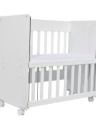 Nichiduta Set patut copii Mini Cot White cu laterala culisantasomiera reglabila pe 4 nivele de inaltimeRoti cu blocare si Margini rotunjite + Saltea cocos-burete cu detasabila cu fermoar Dreamillo Bunny 90x40 cm
