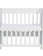 Nichiduta Set patut copii Mini Cot White cu laterala culisantasomiera reglabila pe 4 nivele de inaltimeRoti cu blocare si Margini rotunjite + Saltea cocos-burete cu detasabila cu fermoar Dreamillo Bunny 90x40 cm