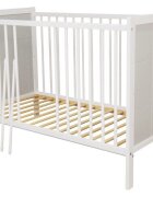 Nichiduta Set Patut din lemn 120 x 60 cm multifunctional cu laterala detasabila si somiera reglabila pe 3 nivele de inaltime Cezar Alb + Saltea cu husa detasabila din microfibra 12 cm grosime Cocos Comfort +