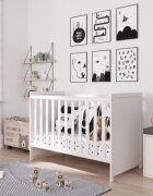 Nichiduta Set Patut din lemn 120x60 cm Lilia White cu margini rotunjite si somiera reglabila + Saltea cu husa detasabila din microfibra 12 cm grosime Cocos Comfort +
