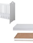 Nichiduta Set Patut din lemn cu somiera reglabila si margine din silicon pentru protectie dintisori Bella White + Saltea cu husa detasabila din microfibra 12 cm grosime Cocos Comfort