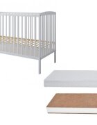 Nichiduta Set Patut din lemn pana la 4 ani cu somiera reglabila pe 3 nivele de inaltime 120x60 cm Grace Alb + Saltea cu husa detasabila din microfibra 10 cm grosime Cocos Comfort +