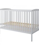 Nichiduta Set Patut din lemn pana la 4 ani cu somiera reglabila pe 3 nivele de inaltime 120x60 cm Grace Alb + Saltea cu husa detasabila din microfibra 12 cm grosime Cocos Comfort