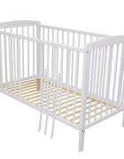 Nichiduta Set Patut din lemn pentru copii pana la 4 ani somiera reglabila pe 3 nivele de inaltime si sistem 3 bare detasabile 120x60 cm Andrei Alb + Saltea cu husa detasabila din microfibra 12 cm grosime Cocos Comfort +