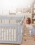 Nichiduta Tarc de joaca 120 x 180 cm cu cadru metalic pereti din plasa inaltime 65 cm cu poarta de acces covoras spuma cu doua fete 4 inele ajutatoare si 100 de bile incluse Playfence Grey