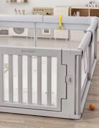 Nichiduta Tarc de joaca 120 x 180 cm cu cadru metalic pereti din plasa inaltime 65 cm cu poarta de acces covoras spuma cu doua fete 4 inele ajutatoare si 100 de bile incluse Playfence Grey