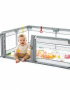 Nichiduta Tarc de joaca 120 x 180 cm cu cadru metalic pereti din plasa inaltime 65 cm cu poarta de acces covoras spuma cu doua fete 4 inele ajutatoare si 100 de bile incluse Playfence Grey