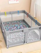 Nichiduta Tarc de joaca 120x120 cm Polar Grey cu cadru metalic pereti din plasa inaltime 65 cm acces cu fermoar covoras spuma cu doua fete 4 inele ajutatoare cu geanta de transport si 100 de bilute multicolore incluse