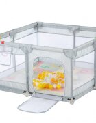 Nichiduta Tarc de joaca 120x120 cm Polar Grey cu cadru metalic pereti din plasa inaltime 65 cm acces cu fermoar covoras spuma cu doua fete 4 inele ajutatoare cu geanta de transport si 100 de bilute multicolore incluse