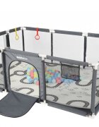 Nichiduta Tarc de joaca copii Dark Grey 120 x 220 cm Oxford 210d cadru metalic poarta acces cu fermoar covoras spuma cu doua fete cos baschet porti de fotbal 4 inele ajutatoare 100 bile incluse