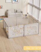 Nichiduta Tarc de joaca Forest Beige 150x180x65 cm cu cadru metalic pereti din plasa acces cu fermoar 4 inele ajutatoare covoras din spuma cu doua fete si 100 de bile incluse
