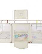 Nichiduta Tarc de joaca pentru copii Beige 180 x 200 x 73cm cadru metalic pereti din plasa poarta de acces covoras din spuma cu doua fete 4 inele ajutatoare si 100 bilute incluse