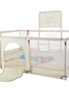 Nichiduta Tarc de joaca pentru copii Beige 180 x 200 x 73cm cadru metalic pereti din plasa poarta de acces covoras din spuma cu doua fete 4 inele ajutatoare si 100 bilute incluse