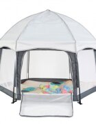 Nichiduta Tarc de joaca pentru copii Dark Grey 150 x 150 x 120 cm de interior exterior cadrul metalic pereti din plasa protectie solara covoras din spuma cu doua fete 4 inele ajutatoare si 100 bile incluse
