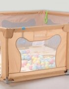 Nichiduta Tarc de joaca pentru copii dimensiune 180 x 200 cm cadru metalic si pereti din plasa acces cu fermoar cu 4 inele ajutatoare covoras din spuma cu doua fete si 100 de bile incluse Beige