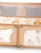 Nichiduta Tarc de joaca pentru copii dimensiune 180 x 200 cm cadru metalic si pereti din plasa acces cu fermoar cu 4 inele ajutatoare covoras din spuma cu doua fete si 100 de bile incluse Beige
