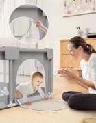 Nichiduta Tarc de joaca pentru copii Grey 150 x 180 x 67cm cadrul metalic pereti din plasa acces cu fermoar covoras spuma cu doua fete 4 inele ajutatoare cu geanta de transport si 100 bilute multicolore incluse
