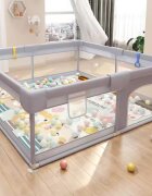 Nichiduta Tarc de joaca pentru copii Grey 150 x 180 x 67cm cadrul metalic pereti din plasa acces cu fermoar covoras spuma cu doua fete 4 inele ajutatoare cu geanta de transport si 100 bilute multicolore incluse