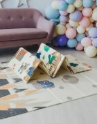 Nichiduta Tarc de joaca pentru copii Light Grey 120 x 180 cm cadru metalic pereti din plasa covoras din spuma cu doua fete 4 inele ajutatoare si 100 bilute incluse