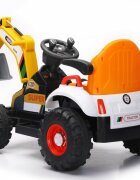 Nichiduta Tractor electric cu cupa pentru copii Digger Scorpion Yellow 12Vtelecomanda 2.4G2 motoarex25wscaun din piele ecologicacupa mobilasuport picioarecotiereroti late rezistentemuzicadimensiune 118x58x55cm