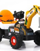 Nichiduta Tractor electric cu cupa pentru copii Digger Scorpion Yellow 12Vtelecomanda 2.4G2 motoarex25wscaun din piele ecologicacupa mobilasuport picioarecotiereroti late rezistentemuzicadimensiune 118x58x55cm
