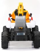 Nichiduta Tractor electric cu cupa pentru copii Digger Scorpion Yellow 12Vtelecomanda 2.4G2 motoarex25wscaun din piele ecologicacupa mobilasuport picioarecotiereroti late rezistentemuzicadimensiune 118x58x55cm