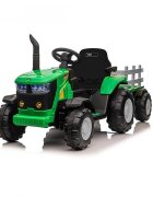 Nichiduta Tractor electric pentru copii Track Green 90W cu telecomanda 2.5G Acumulator 12V Remorca detasabila Centura siguranta Faruri cu lumini LED Suneteslot card Roti late din plastic rezistent cu aparatori noroi
