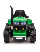 Nichiduta Tractor electric pentru copii Track Green 90W cu telecomanda 2.5G Acumulator 12V Remorca detasabila Centura siguranta Faruri cu lumini LED Suneteslot card Roti late din plastic rezistent cu aparatori noroi