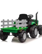 Nichiduta Tractor electric pentru copii Track Green 90W cu telecomanda 2.5G Acumulator 12V Remorca detasabila Centura siguranta Faruri cu lumini LED Suneteslot card Roti late din plastic rezistent cu aparatori noroi