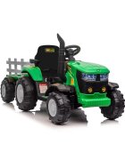 Nichiduta Tractor electric pentru copii Track Green 90W cu telecomanda 2.5G Acumulator 12V Remorca detasabila Centura siguranta Faruri cu lumini LED Suneteslot card Roti late din plastic rezistent cu aparatori noroi