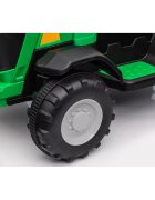Nichiduta Tractor electric pentru copii Track Green 90W cu telecomanda 2.5G Acumulator 12V Remorca detasabila Centura siguranta Faruri cu lumini LED Suneteslot card Roti late din plastic rezistent cu aparatori noroi
