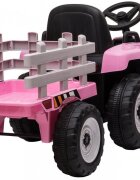Nichiduta Tractor electric pentru copii Track Pink 90W cu telecomanda 2.5G Acumulator 12V Remorca detasabila Centura siguranta Faruri cu lumini LED Suneteslot card Roti late din plastic rezistent cu aparatori noroi