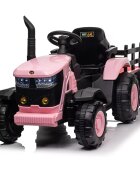 Nichiduta Tractor electric pentru copii Track Pink 90W cu telecomanda 2.5G Acumulator 12V Remorca detasabila Centura siguranta Faruri cu lumini LED Suneteslot card Roti late din plastic rezistent cu aparatori noroi